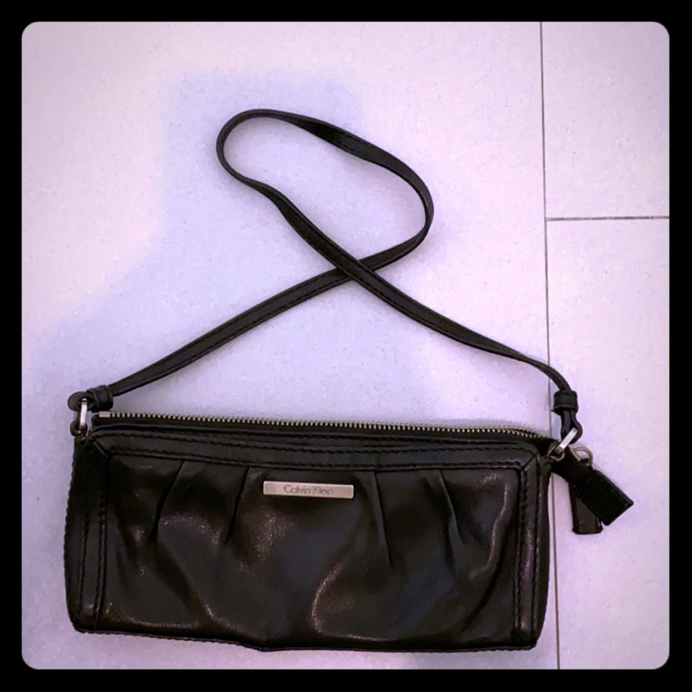 Black leather Calvin Klein shoulder bag/clutch